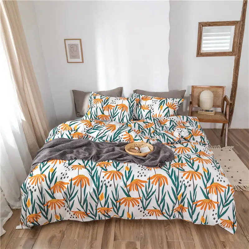 

2020 Spring Bedding Sets Nerium oleander Bed Set Orange flower Bedding household bed linen single/double bed Grey sheet