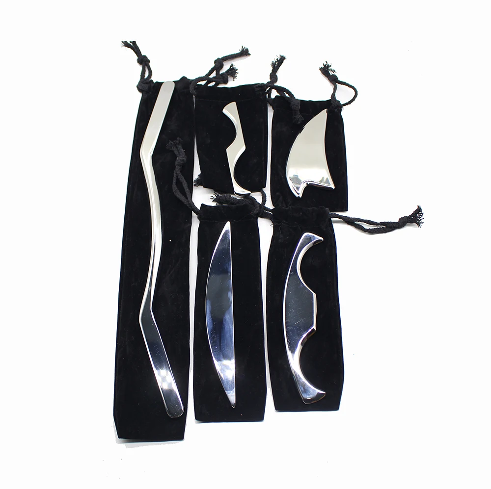 With Cloth bag 5 шт., медицинский скребок Gua Sha из нержавеющей стали, нож для физиотерапии, фасции, Myofascial Release IASTM, инструменты, ФИЗИОТЕРАПЕВТИЧЕСКИЙ нож Y - Цвет: With Cloth bag