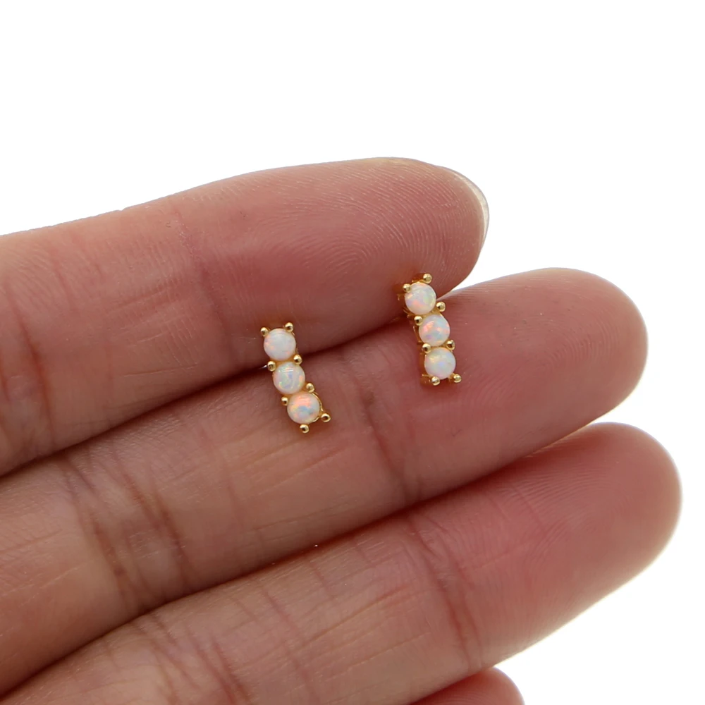 Drop Shipping Delicate Tiny Bar 925 Sterling Sliver Fashion Jewelry Three Opal Cubic Zirconia Stud Earrings For Women | Украшения и