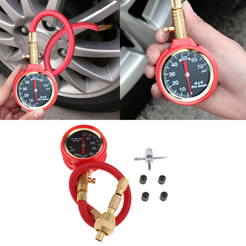 Красный воздушный дефлятор для шин 70PSI быстрый с манометром 4 колпачки клапанов