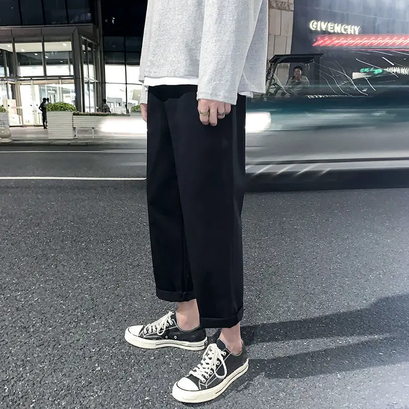 

Spring Summer Cotton Casual Pants Men's Fashion Retro Straight Leg Pants Men Streetwear Korean Loose Hip-hop Cargo Pants Mens