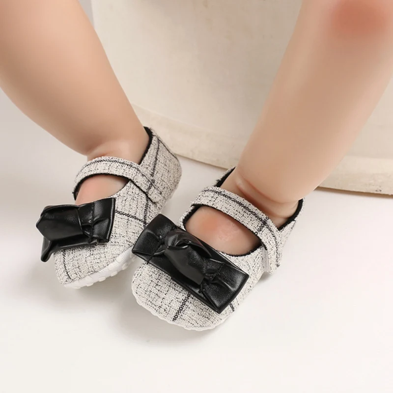 Zapatos de cuna con dise&ntilde;o de lazo anudado para beb&eacute;, suela blanda de princesa, para primeros pasos-3
