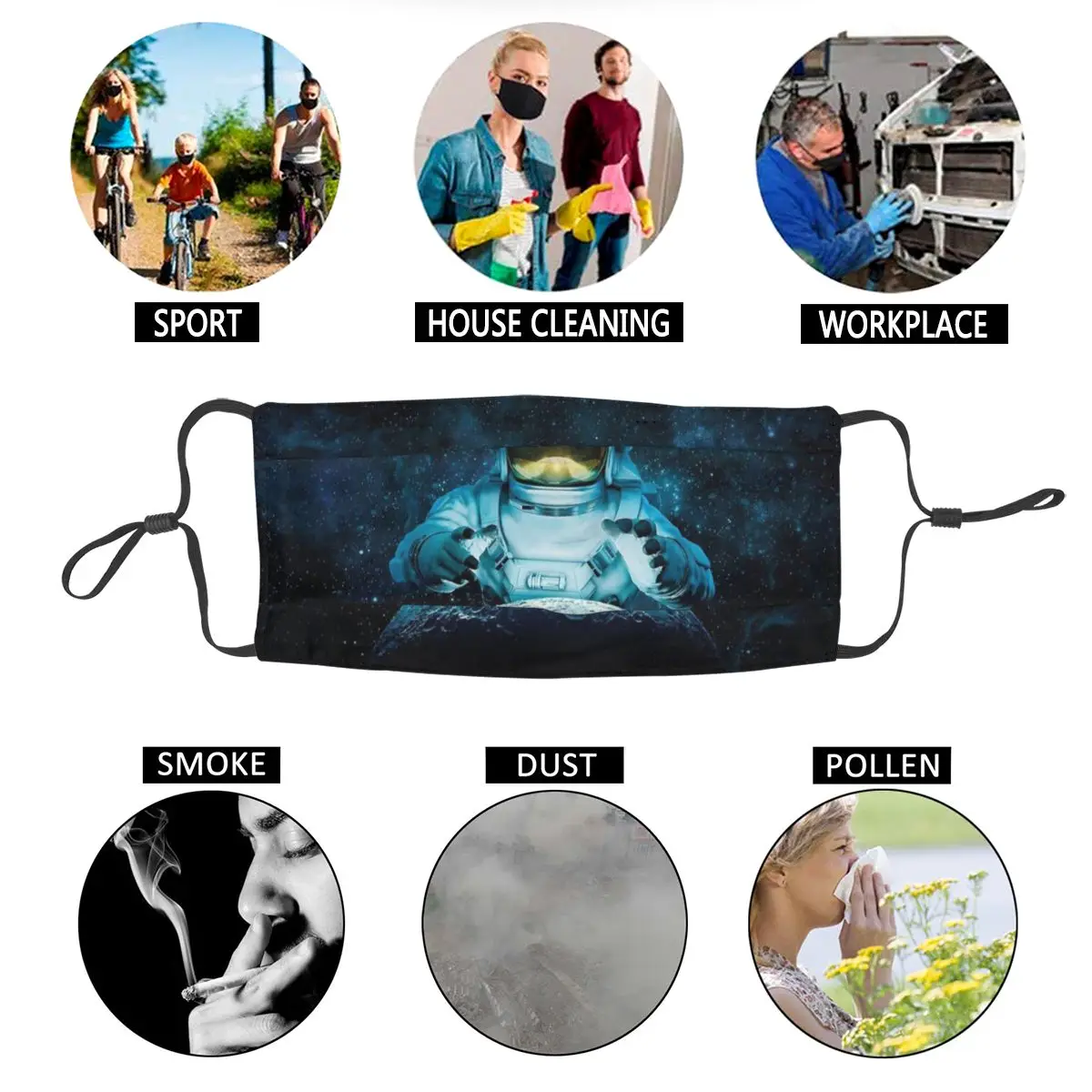 

Reach For The Moon Unisex Reusable Mouth Face Mask Astronaut Dust Protection Cover Respirator