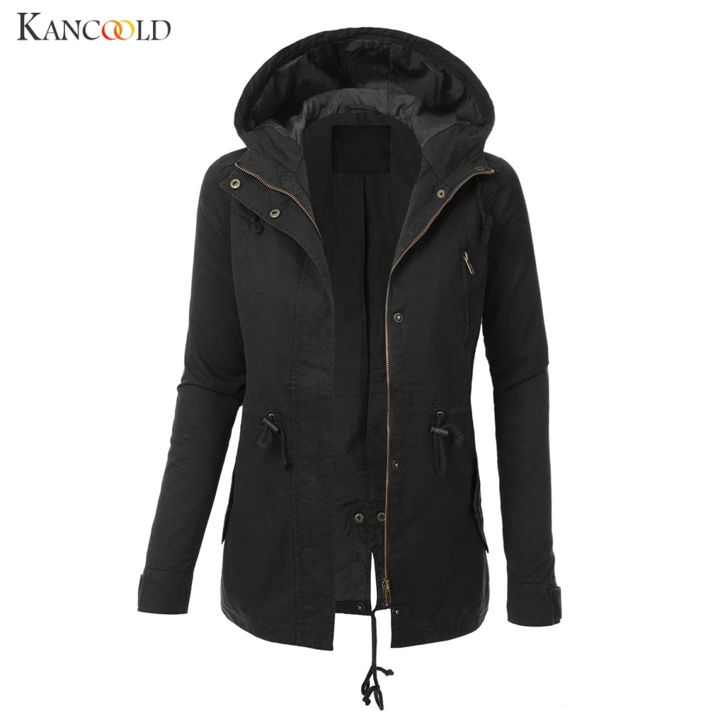 KANCOOLD куртка размера плюс 5XL Осенняя однотонная спортивная куртка модная женская ветровка с капюшоном на молнии с длинным рукавом