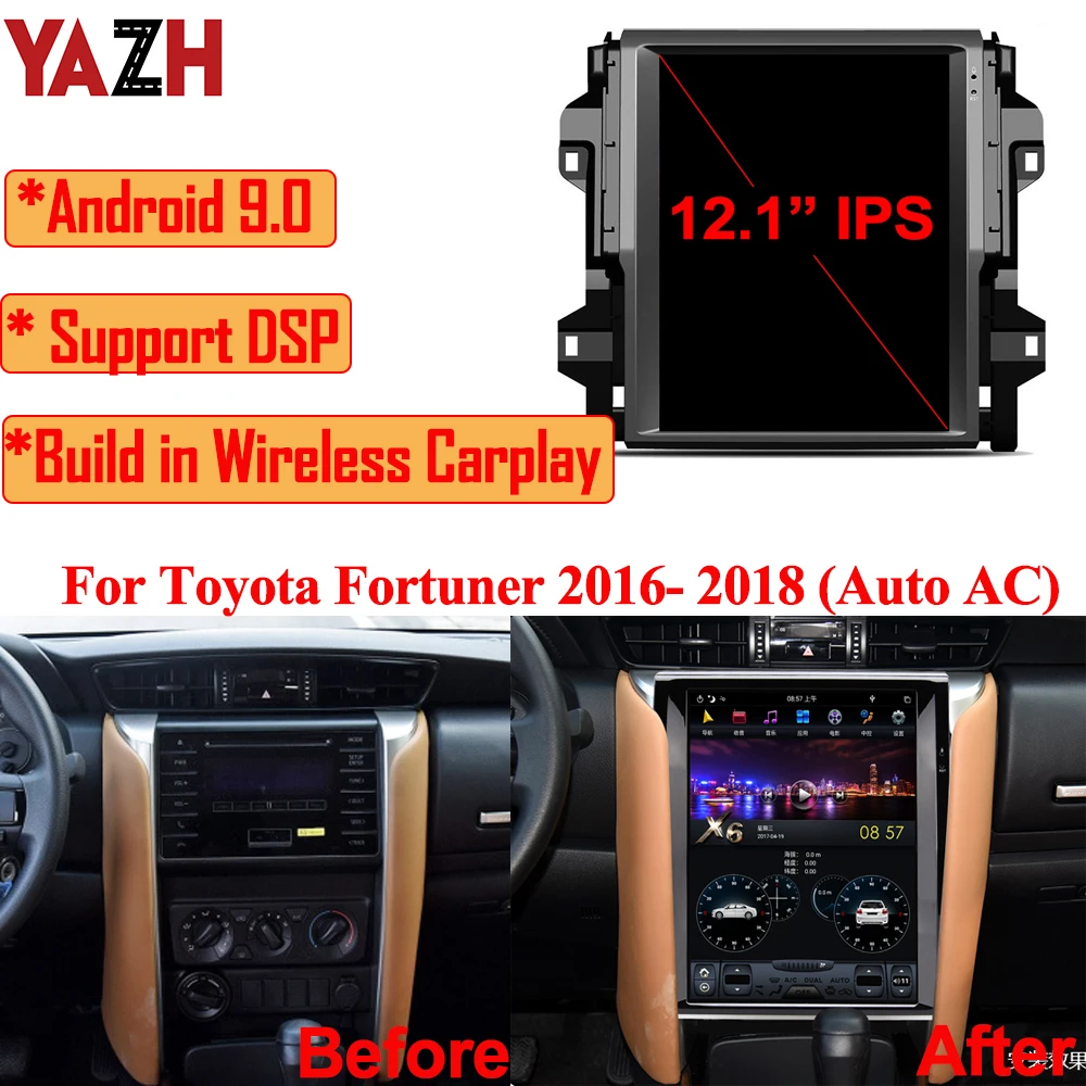 Android GPS Navigation Multimedia For Toyota Fortuner 2016- 2018 (Auto AC) With 4K Display DSP Wireless Carplay Car Radio Stereo |