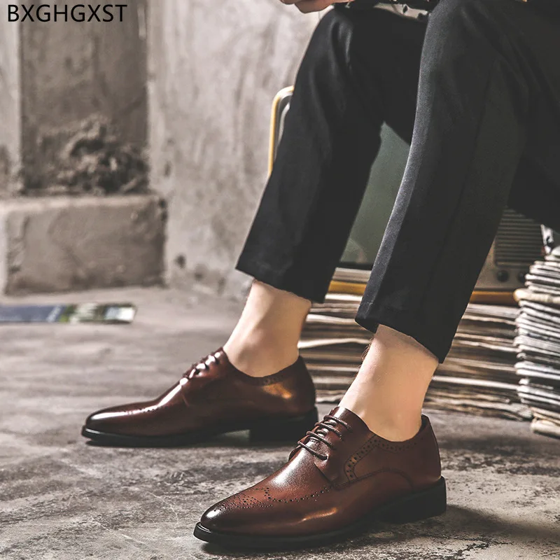 

Black Leather Shoes Men Classic Italian Brown Elegant Party Shoes for Men 2022 Fashion Derbi Men Dress Shoes Sapato Masculino