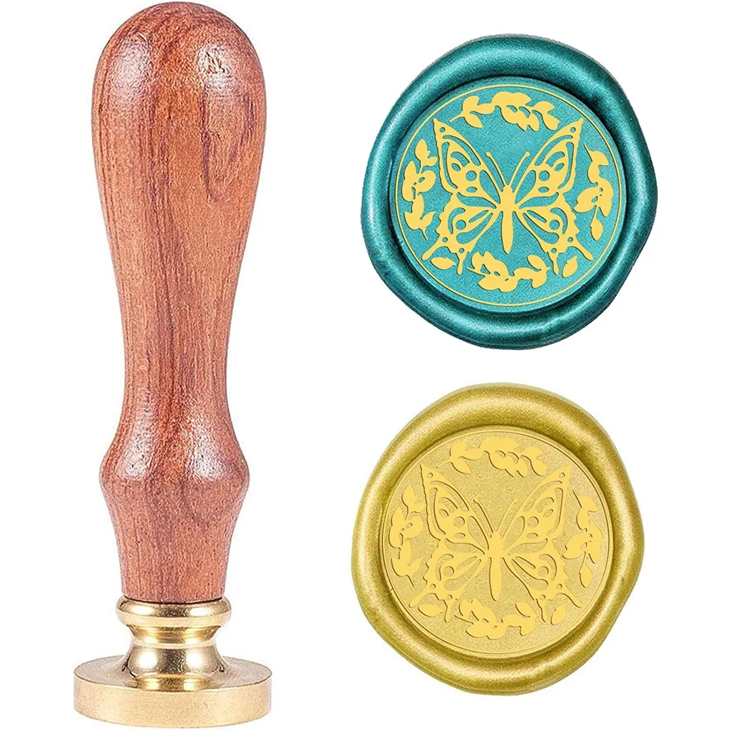 

1PC Wax Seal Stamp Cotton Ring Sealing Stamp Heads with Wooden Handle Retro Removable Brass Head Stamp for Decorating Wedding