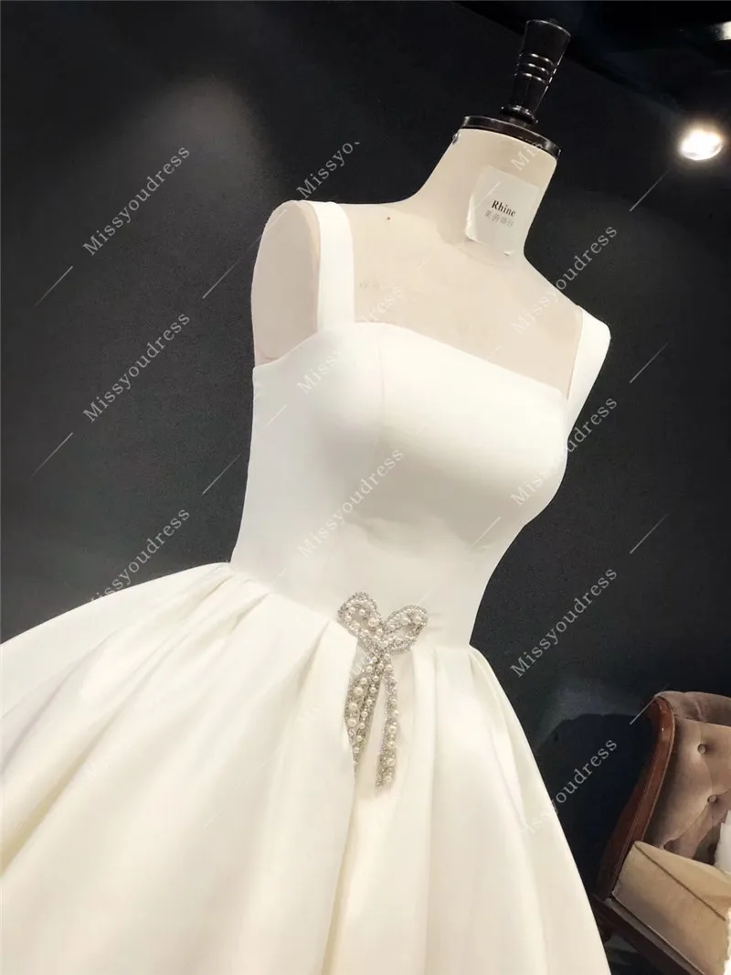 свадебное платье 2021 Newest High Quality Ivory Satin Strapless Ball Gown Floor Length with Train Bridal Wedding Dresses Veil