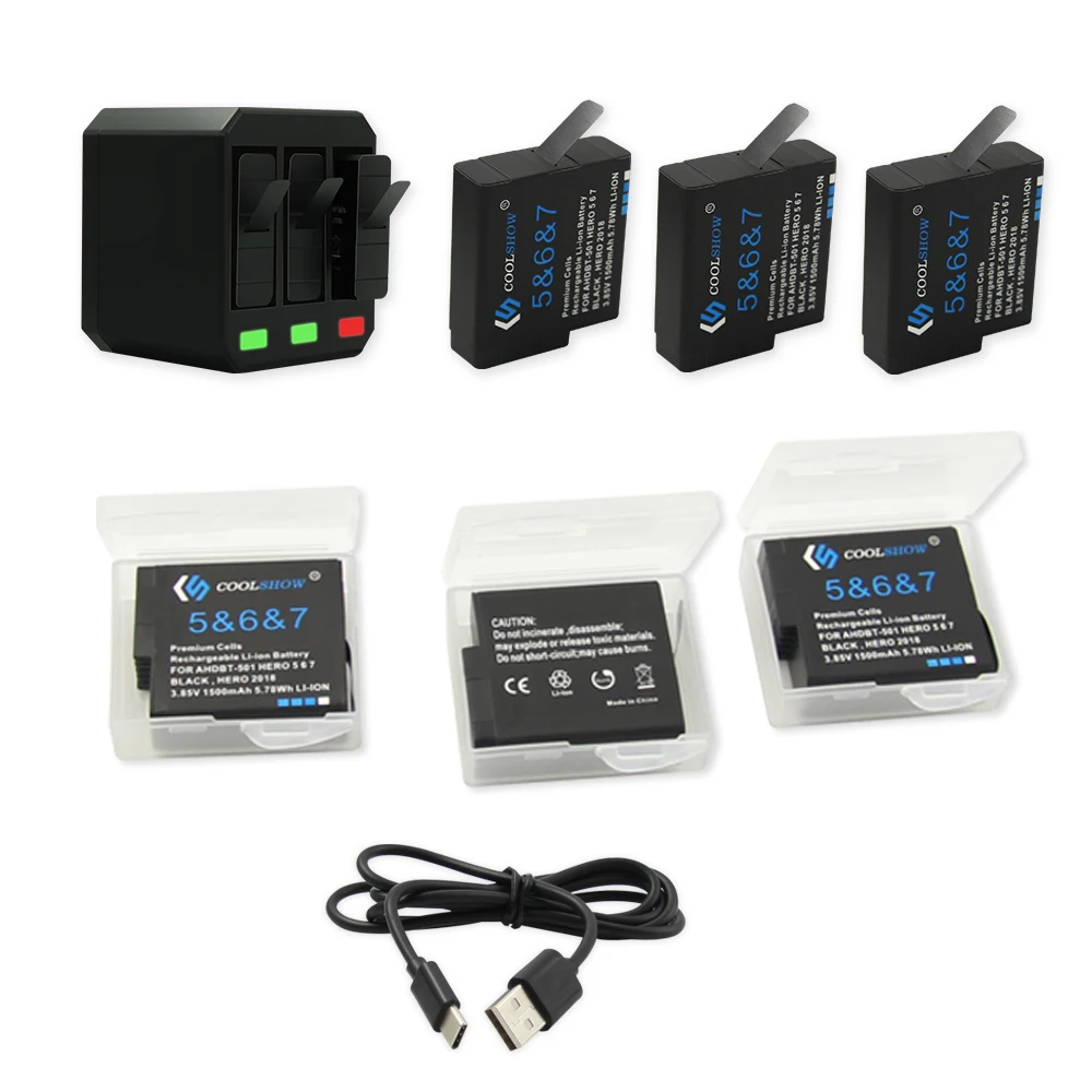 AHDBT-501 Аккумулятор для камеры GoPro Hero 5 Gopro 6 7 AHDBT 501 1500 mAh/AHDBT501 USB зарядное устройство для Go Pro 7 6 5 Hero5 аксессуары