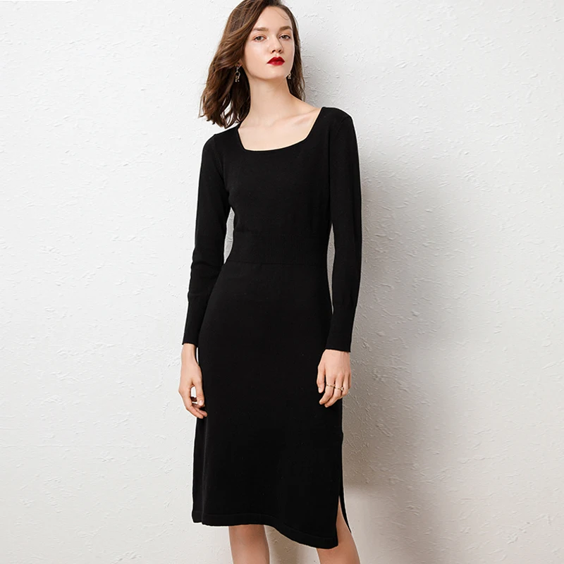 Новинка 2019 женское Трикотажное короткое платье шерстяное кашемировое