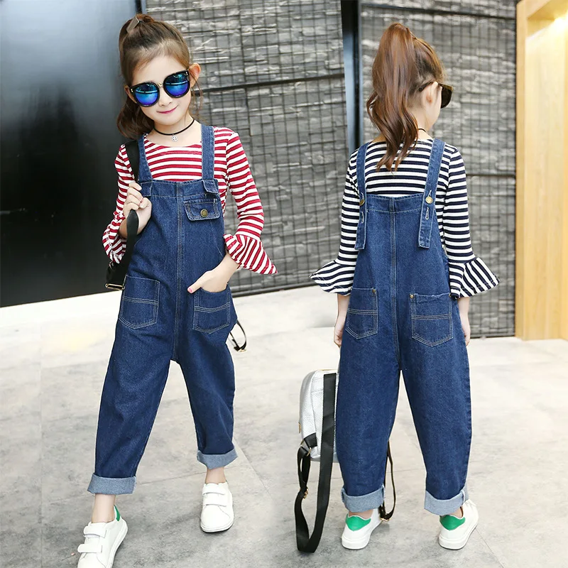 

New Spring Girls Children Denim Jeans Korean Jumpsuit Overalls For Teenagers Girls Clothing Kids Pants Trousers Rompers 2023