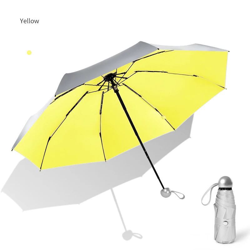Yellow Мини карманный Модный Зонт пять складной Защита от солнца титановый Серебряный Зонт от дождя анти-УФ ветростойкий пляжный зонт - Цвет: Yellow