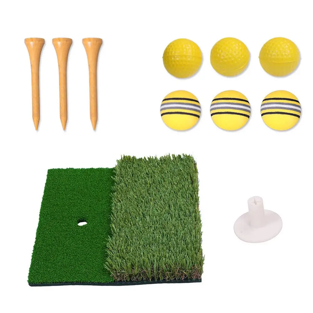 

Коврик для тренировок по гольфу, двухцветный нескользящий прочный коврик для тренировок с сеткой, набор с 6 мячиками и 3 резиновыми тройниками