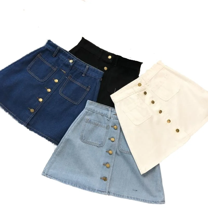 

female jeans trf waterproof, new short skirt in denim with buttons, double pockets, harajuku style, sexy, y2k, summer and