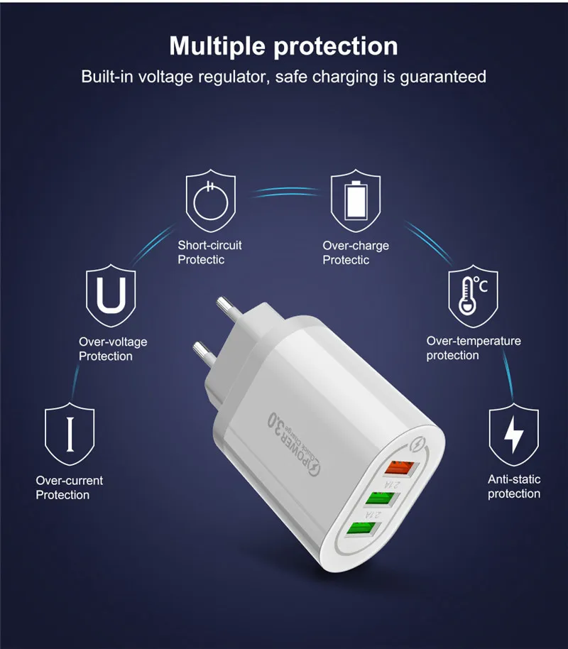 USLION Быстрая зарядка 3,0 USB зарядное устройство для телефона Samsung S8 S9 Xiaomi mi 8 Huawei быстрая настенная Зарядка для iPhone 6 7 8 X XS Max iPad