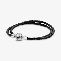 original pandora black leather double sided bracelet new product womens jewelry 925 bracelet suitable for diy feminine charm be