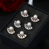 fan shaped stud earrings gold filled classic charm women elegant jewelry gift