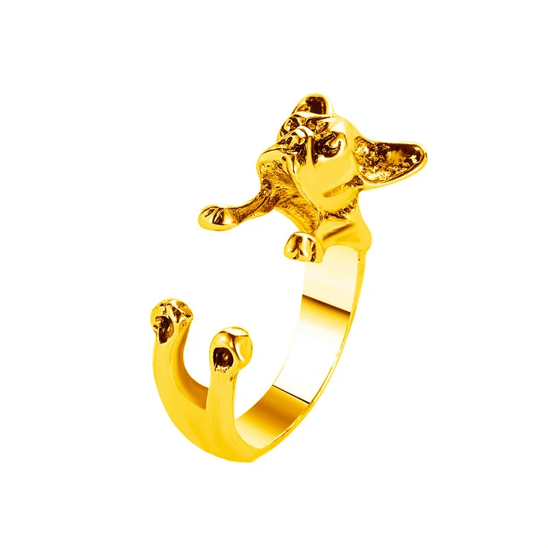 

WANGAIYAO new fashion simple cute dog ring male and female personality opening couple animal ring birthday small gift jewelry