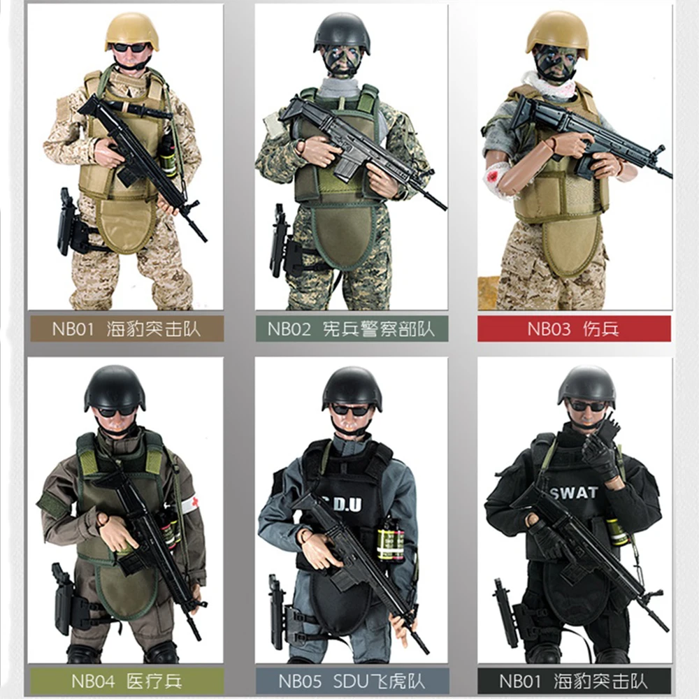 

1/6 scale Action figure set special police black uniform military combat game toy soldier set movable doll model toy 12-inch