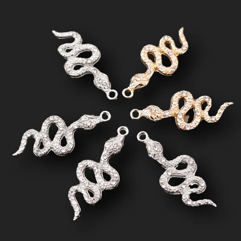 

8pcs Handmade Rhinestone Snake Metal Pendant DIY Charms Necklace Earring Jewelry Craft Making For Woman 35*15mm A2221