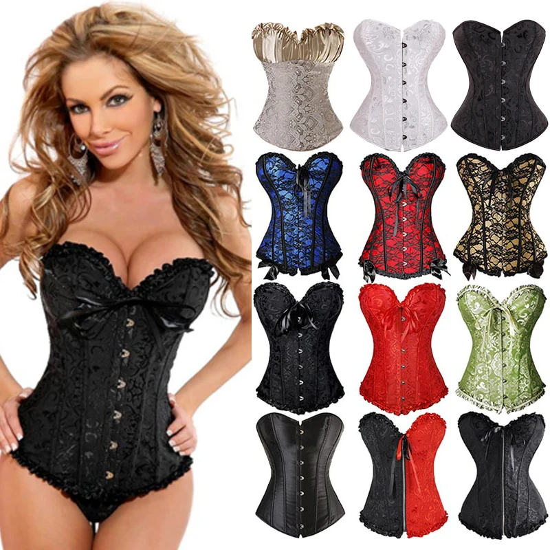 

Women's Gothic Jacquard Shoulder Straps Overbust Corset Bustiers Weight Loss Steampunk Corset Waist Trainer Sexy Lingerie