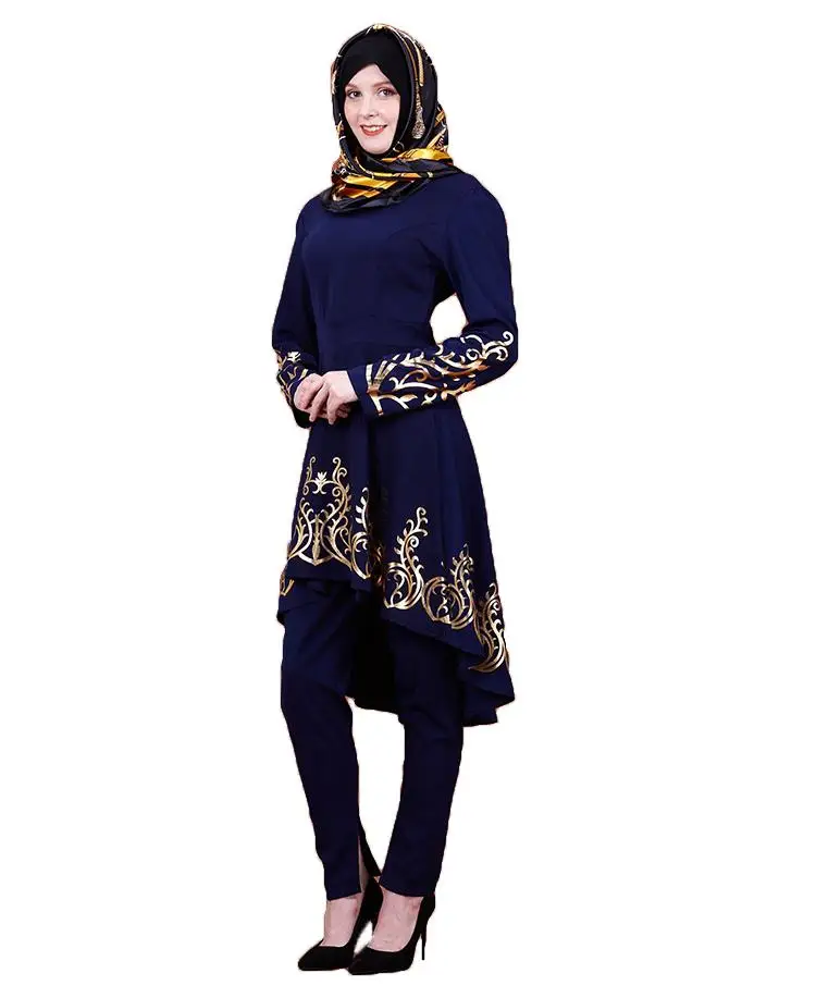 Модная мусульманская женская блузка платье рубашка топ с принтом длинный рукав