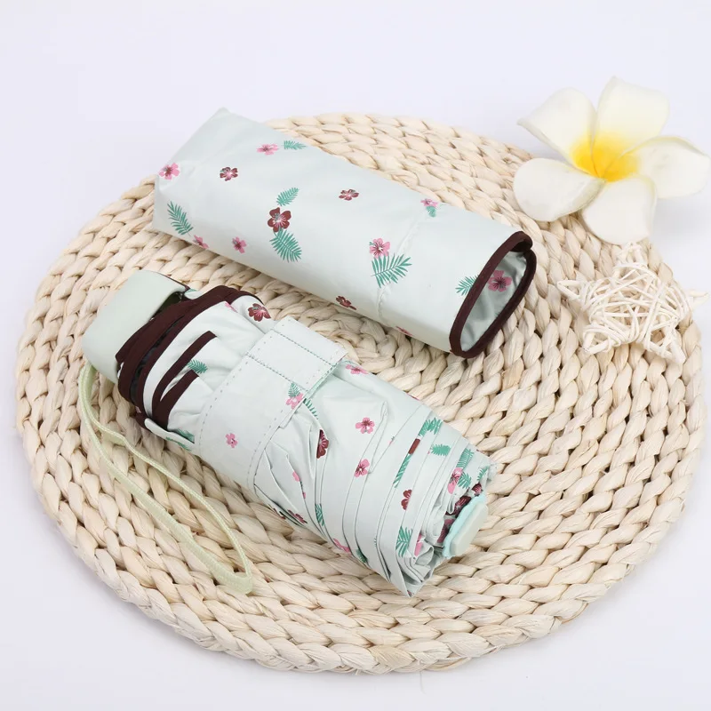 

Floral Flat Mini Pocket Umbrella Ultra-light Portable Sunscreen Sun Umbrella Goddess Half Fold Umbrella mini umbrella