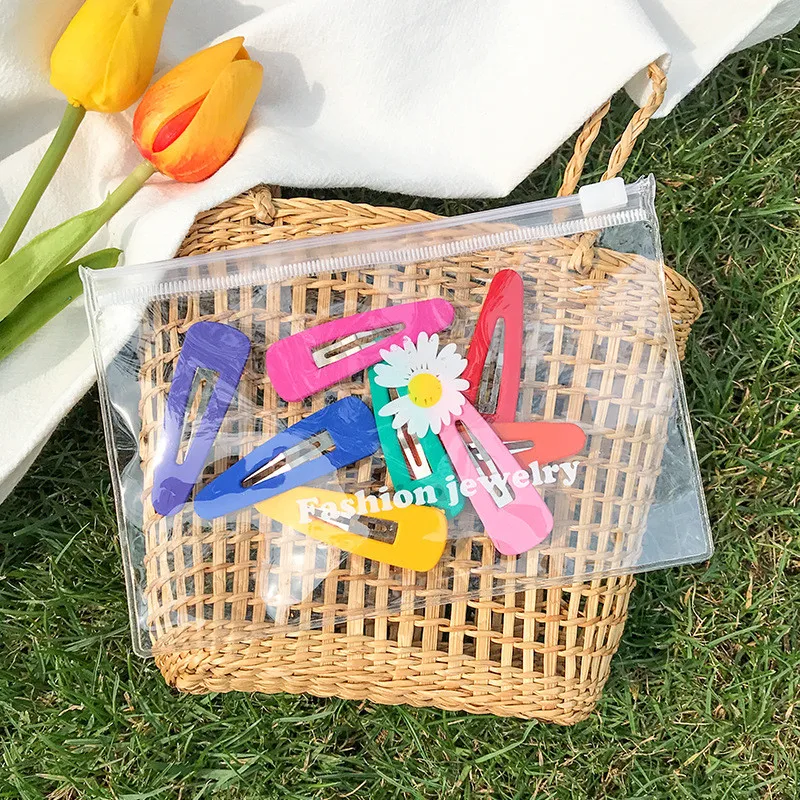 

8pcs/set Mixed Color Geometric Hair Clip Headwear Set Candy Color Arylic Hairpins Hairgrips Barrette Women Hair Accessories
