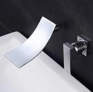 Хромированный латунный настенный квадратный смеситель Водопад для ванной