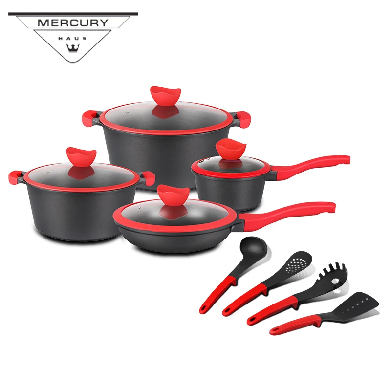 12 шт. антипригарные алюминиевые кухонные кастрюли с мраморным покрытием|Наборы