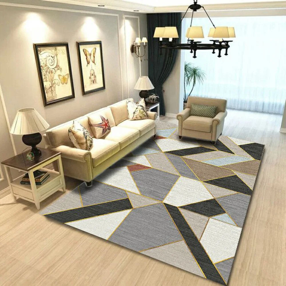 

Abstract Yellow Dark Brown Geometric Pattern Carpet Home Living Room Decoration Area Rug Wrinkle Bedroom Carpet