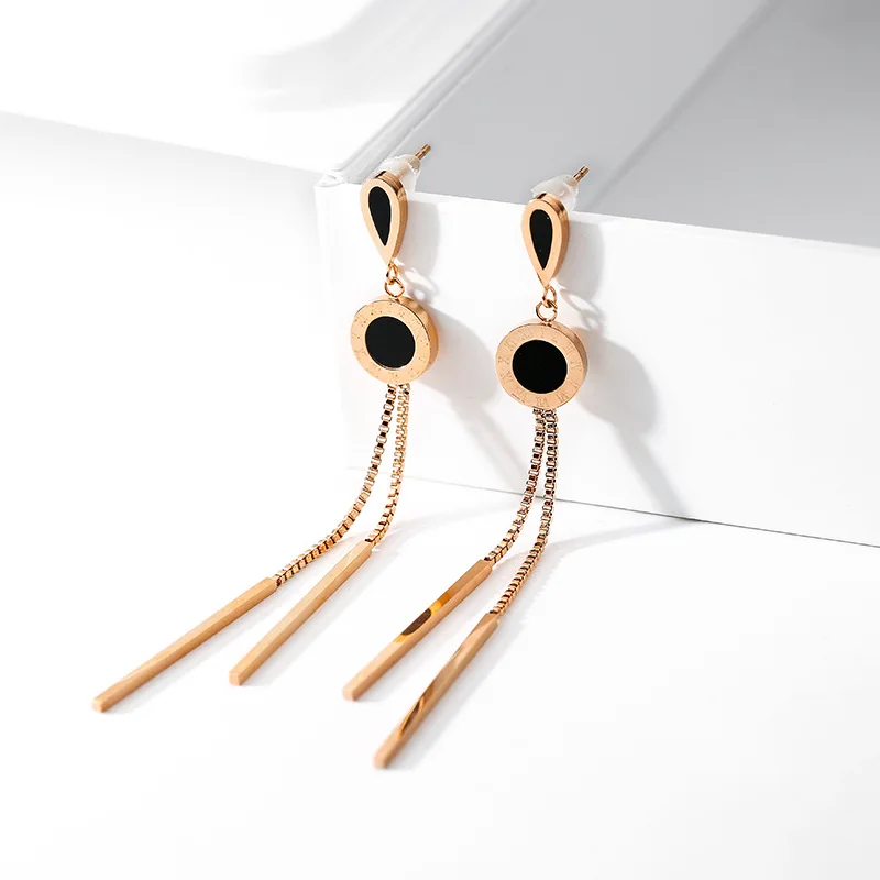 2020 модные корейские Золотые/Стальные длинные серьги с кисточками из нержавеющей