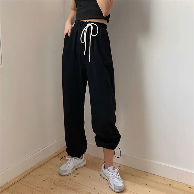 

HziriP 2021 Autumn Elastic-Waist Casual Trousers Solid Sports Pants Female OL Elegant Minimalist High Waist Women New Pants