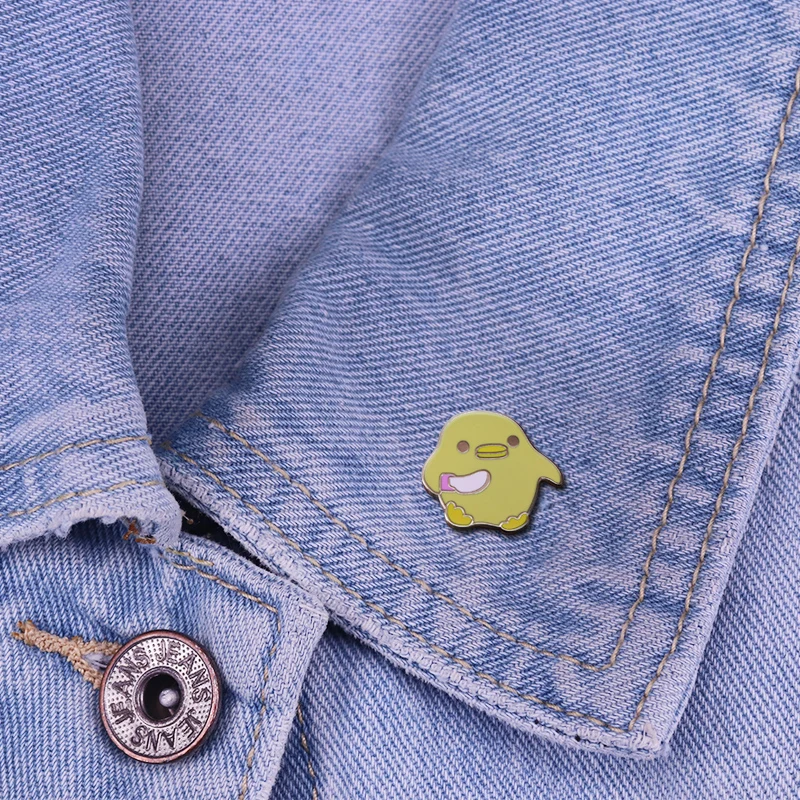 Little yellow duck with knife pin kawaii cartoon meme brooch animal jewelry images - 6