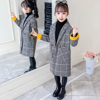 spring winter girl coat jackets lattice long clothing kids teenage children tops thicken high quality woolen cloth overcoat 2021