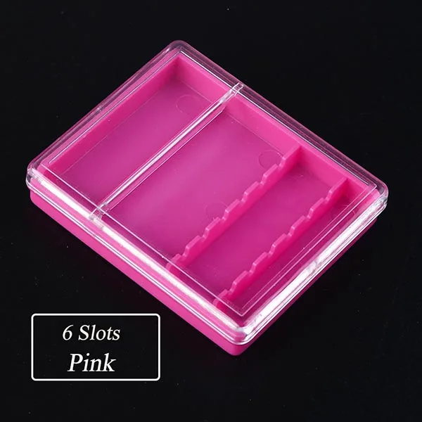 Pink 6 Slots Пустая коробка для хранения с 10/6 отверстиями чехол держатель для сверл для ногтей акриловая подставка Дисплей для сверления ногтей маникюрный станок фреза CH2000 - Цвет: Pink 6 Slots
