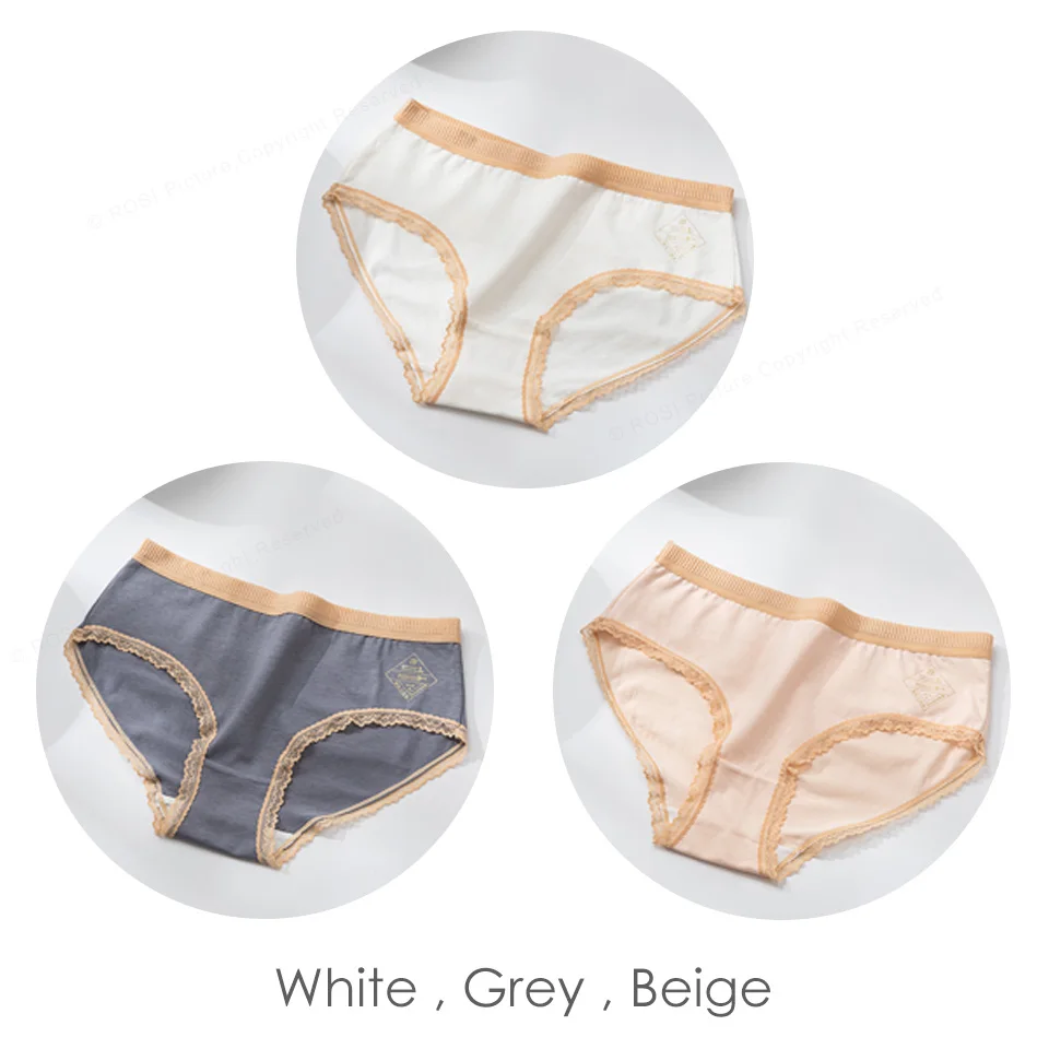 White Grey Beige Новое поступление, хлопковые бесшовные трусы для женщин, удобные кружевные трусы, антибактериальное белье, женское нижнее белье, 3 шт./партия - Цвет: White Grey Beige