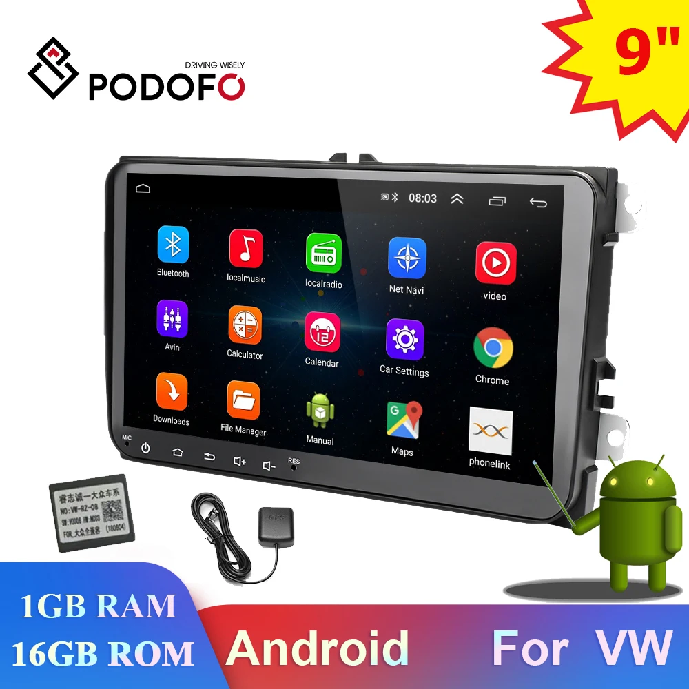Podofo 2din 9 &quotАвтомобильный Радио Android мультимедийный плеер GPS навигация WIFI RCA стерео