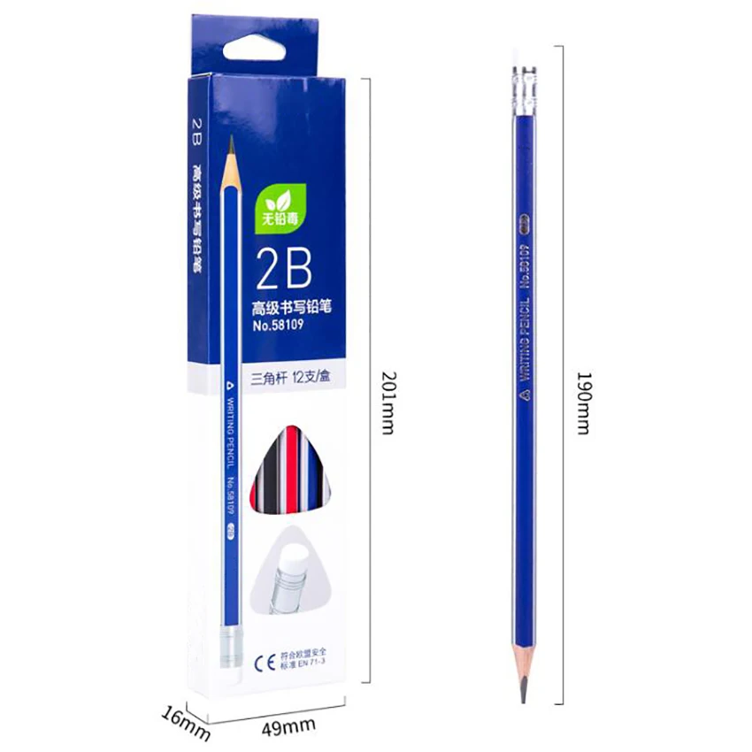 S, 2b/ Hb Soft, Pre-sharpened Pencils With Erasers, Triangular Shape For Children Or Students