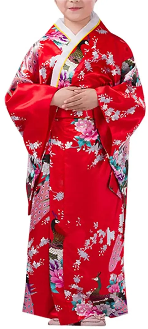 

Japanese silk printing long section girls traditional kimono cosplay costume