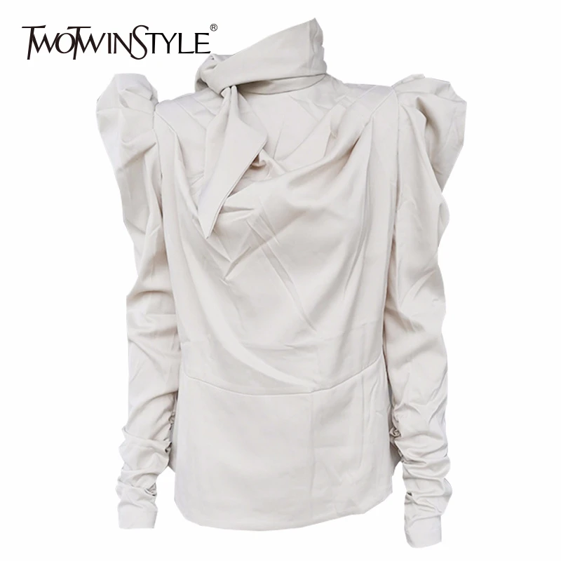 TWOTWINSTYLE атласные женские рубашки блузка женская пышная с длинным рукавом на шнуровке Большие размеры Топы Женская Осенняя модная одежда Новинка
