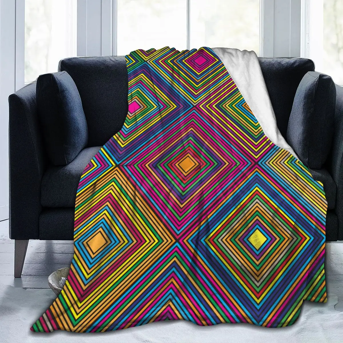 

Soft Warm Fleece Blanket Colourful Aztec Diamond Winter Sofa Plaid Throw 3 Size Light Thin Mechanical Wash Flannel Blankets