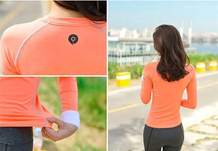 Футболка женская спортивная оранжевая Топ с длинным рукавом комплект для йоги