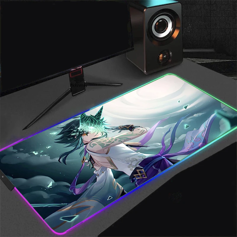 

Genshin Impact Mouse Pad RGB Mousepad Keyboard Gaming Carpet Backlit Mat Computer Table Gamer Mausepad Desk Mats Protector Pad