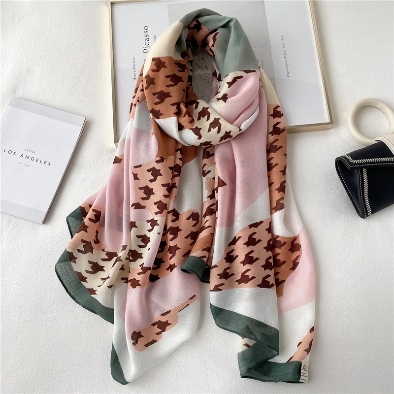 

2022 New Scarf Headbands Fashion Plaid Cotton Women Hijab Shawls Wraps Large Pashmina Beach Stoles Bufanda Female Foulard