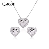 umode heart shaped jewelry set for women cute cz stud earrings and chain pendant necklaces wedding accessories gifts us0140