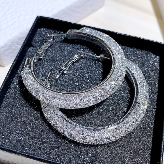 

New South Korean Silver Needle Earrings Exaggerated Trend Rhinestone Big Circle Temperament Earring Earrings Women