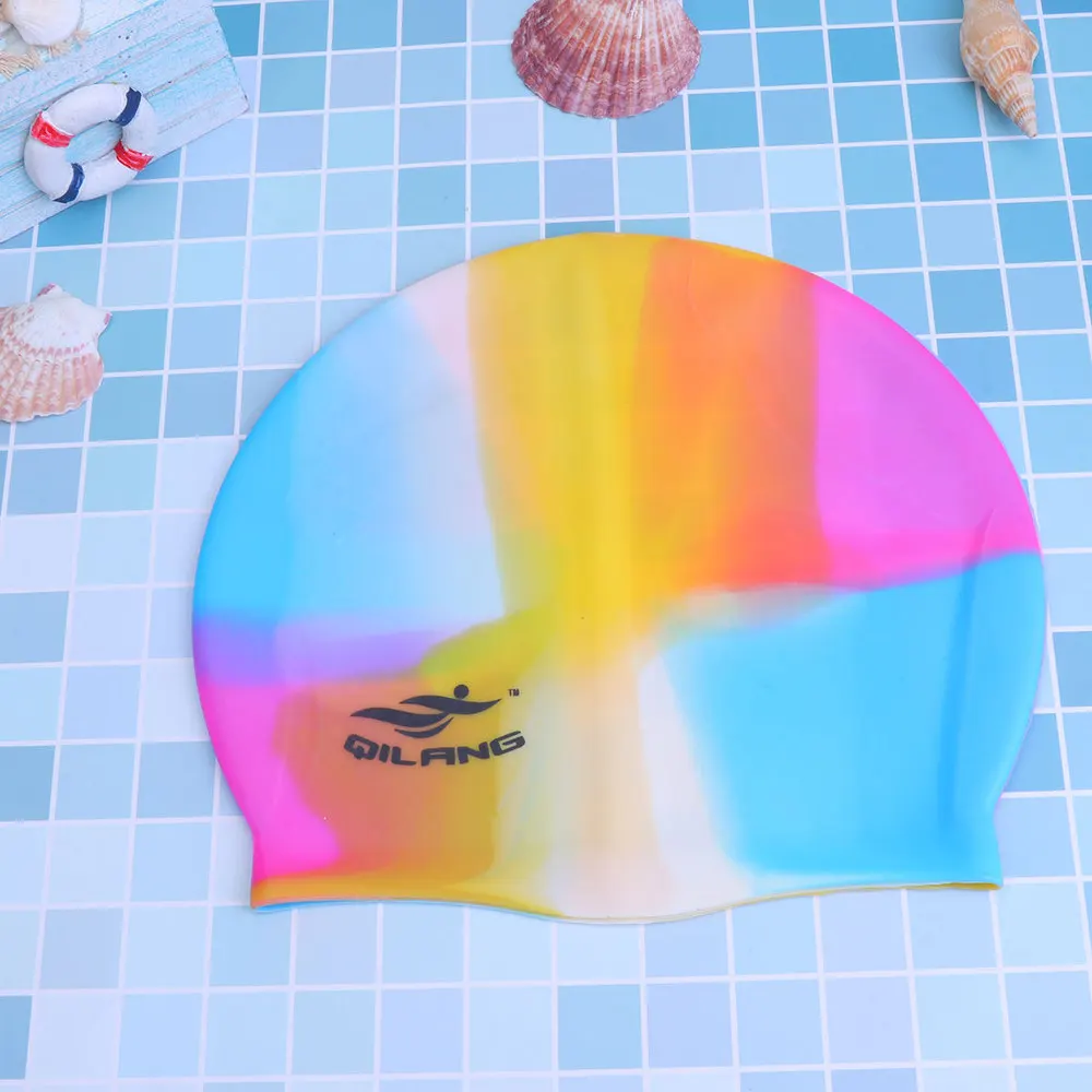 

2 Pcs Silicone Swimming Cap Waterproof Swimming Hat Sports Elastic Swimming Hat Swimming Head Accessory for Adult (Colorful 3 +