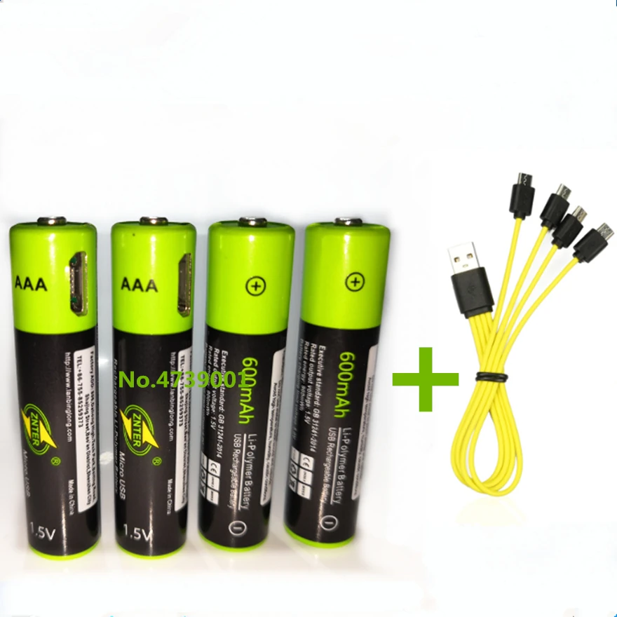 ZNTER 1,5 V AAA перезаряжаемая батарея 600mAh USB AAA перезаряжаемая литий-полимерная батарея Быстрая зарядка через кабель Micro USB