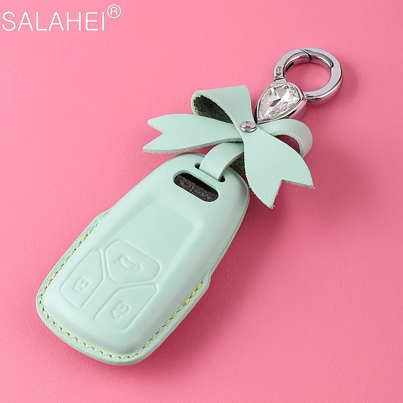 

Leather Car Smart Key Cover Case Fob For AUDI A4 A4L A5 Q5 A6L QT TT S5 S7 Q7 TTS 2016 2017 2018 2019 Keychain Protective Shell
